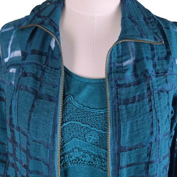 Coldwater Creek Elegant Sheer Jacket and Matching Tank Set Small, Teal - Picture 3 of 13